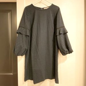 LOFT 12 navy green balloon sleeve dress